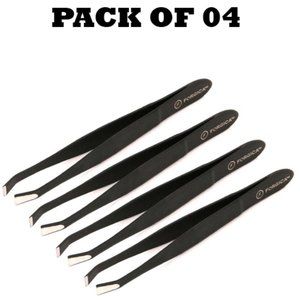 Forgica Professional Stainless Steel Paper Coated Black Tweezers Pack of 04